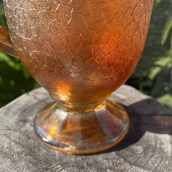 Vintage Jeannette Iridescent Crackle Marigold Carnival Glass Pitcher 8" - Picture 5 of 12